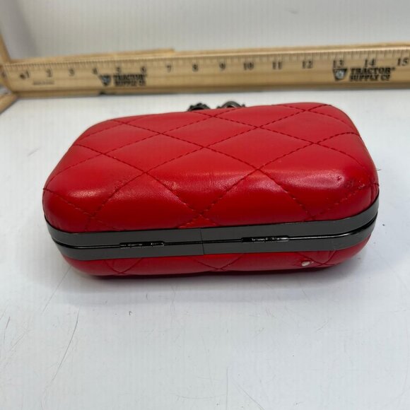 Paloma Picasso Red Quilted Skull Knuckle Clutch Bag Gothic Statement Purse - Picture 7 of 8
